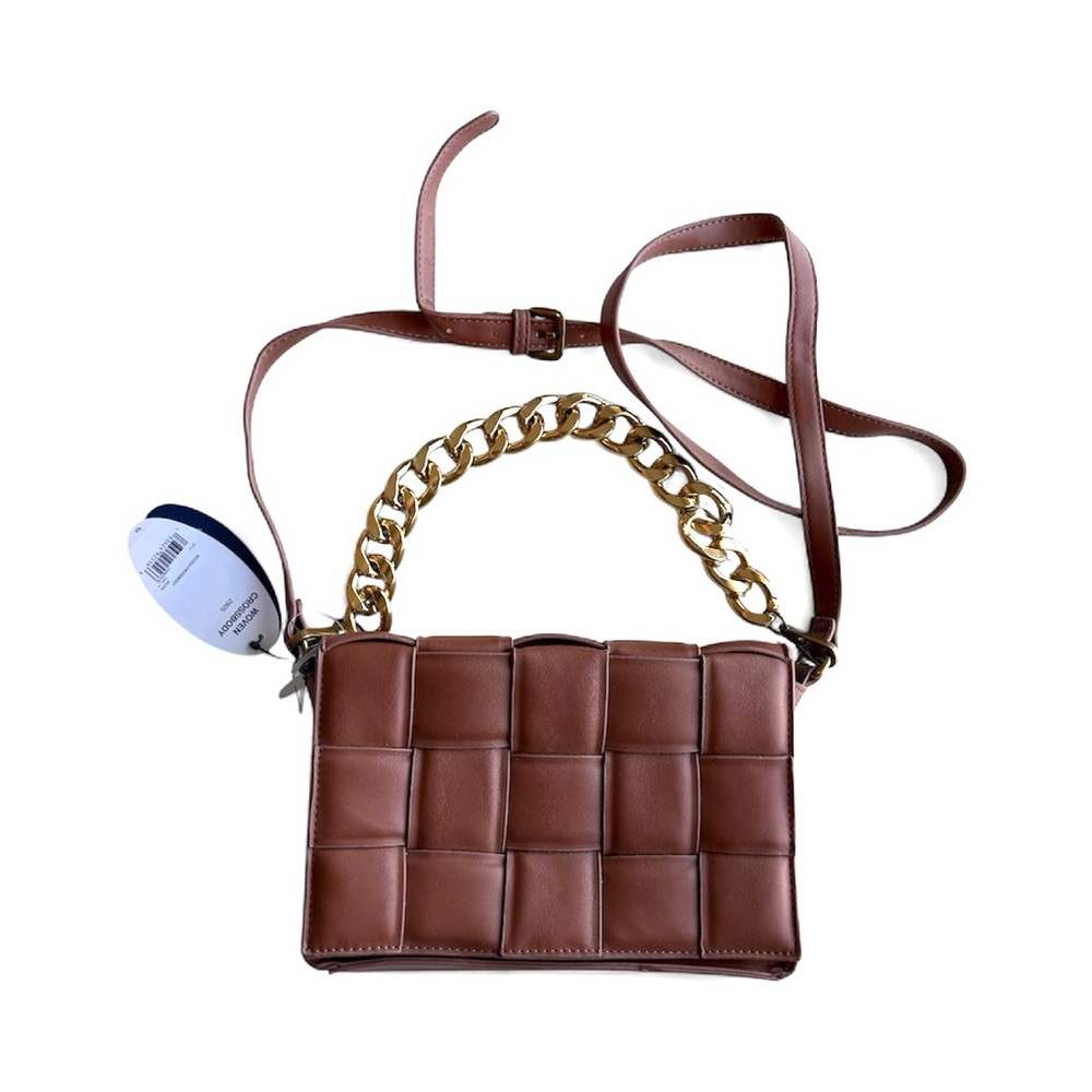 Scoop Brown Woven Faux Leather Shoulder Bag
